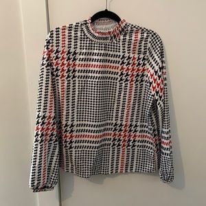 High neck long sleeve blouse. Black, white & red- size L